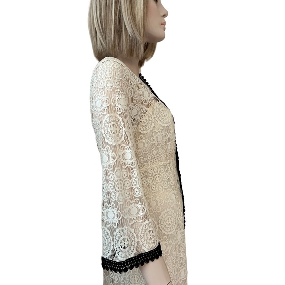 Nanette Lepore Sheath Dress Lace Crochet Zip Front Y2K Made in USA Linen Cotton - Picture 7 of 16